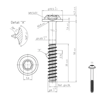 Wkręt do tworzywa TORX 6x50 A2 CORAB M960