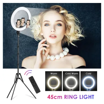 Okrągła lampa ring 18'' z stelażem tripod 1.9m AC