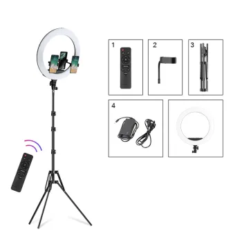 Okrągła lampa ring 18'' z stelażem tripod 1.9m AC