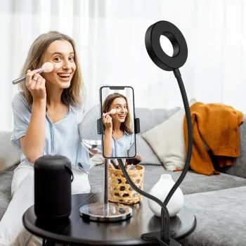 Okrągła lampa kosmetyczna LED 9 cm klips i uchwyt