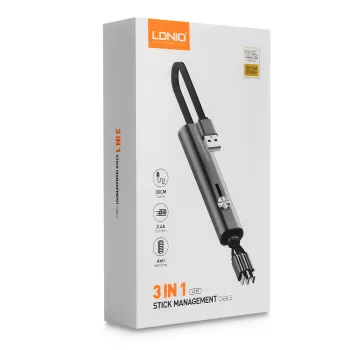 Kabel 3w1 USB-A > USB-C+Lightning+micro-USB 30cm