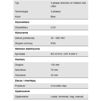 Trójfazowy wskaźnik kierunku obrotu Peaktech 2530