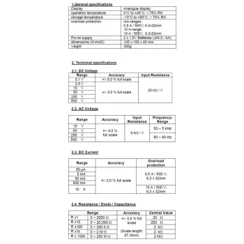 Multimetr analogowy 500V 10A AC DC PeakTech 3201
