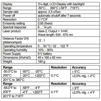 Cyfrowy Miernik Temperatury z IR PeakTech 4965