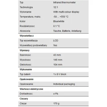 Cyfrowy Miernik Temperatury IR PeakTech 4975