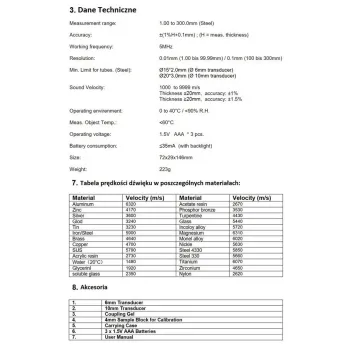 Ultradźwiękowy Miernik Grubości PeakTech 5225