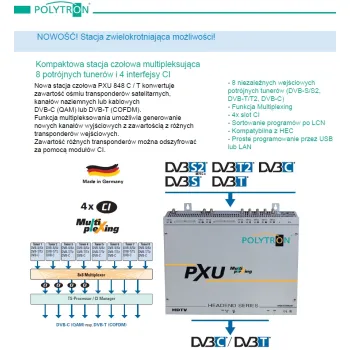 Stacja POLYTRON PXU 848 C 8xS2/T2/C na 8xDVB-C CI