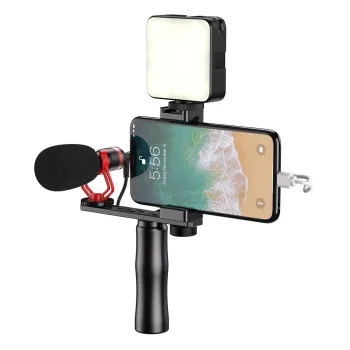KIT Mikrofon do telefonu z selfie stick i lama LED