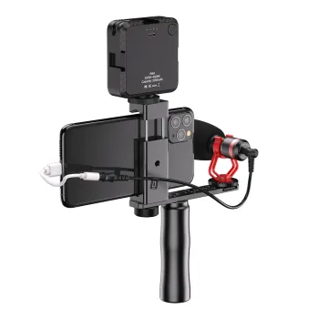 KIT Mikrofon do telefonu z selfie stick i lama LED
