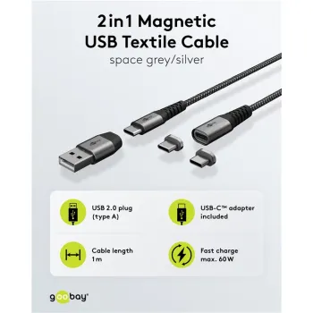 Kabel magnetyczny 2.0 2w1 Goobay 2xUSB-C 1xUSB-A