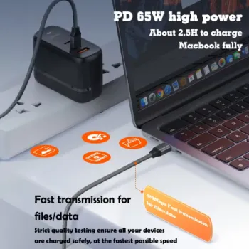 Kabel szybkiego ładowania z TPE 2x USB-C 65W PD 1M