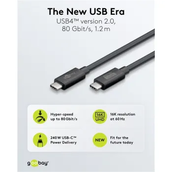 Kabel USB-C USB4 v2.0 80 Gb/s 240W 16K Goobay 1.2m