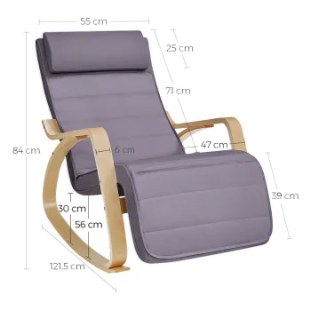 Krzesło bujane z podnóżkiem SPC-RIVA-01 Szare