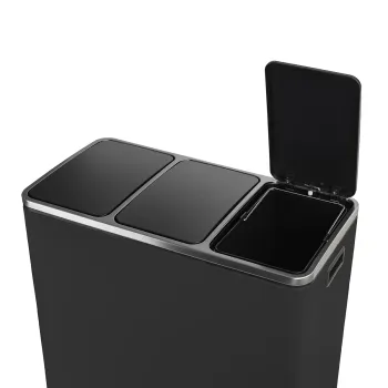 Kosz na śmieci metalowy trzykomorowy czarny