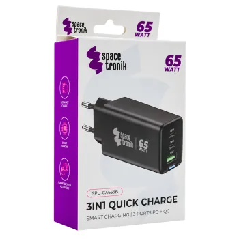 Ładowarka 3w1 USB-C USB PD Quick 65W 5A czarna
