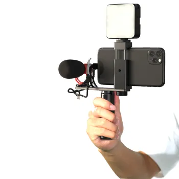 KIT Mikrofon do telefonu z selfie stick i lama LED
