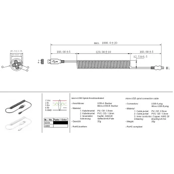 Kabel USB - microUSB spiralny 40-100cm Goobay