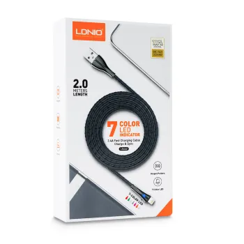 Kabel USB-A - USB-C LDNIO z LED 2m szary LS462C
