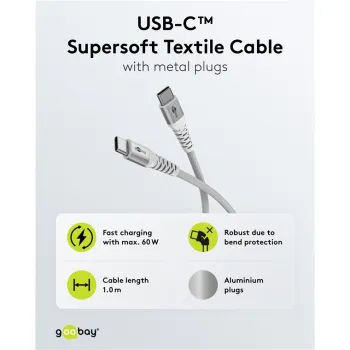 Kabel USB-C 2.0 Goobay SuperSoft TEXTIL biały 0.5m