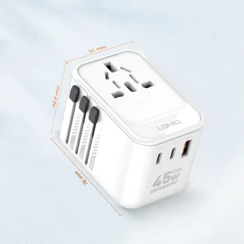 Uniwersalny adapter podróżny GaN 45W 2xUSB-C USB-A