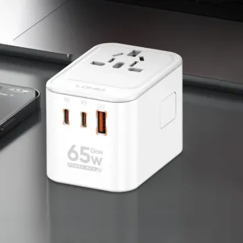 Uniwersalny adapter podróżny GaN 65W 2xPD + 1xQC