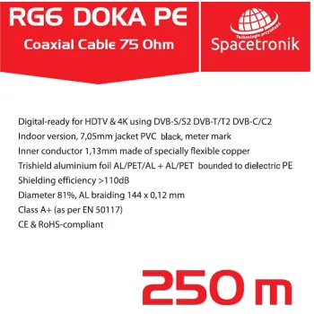 Kabel RG6 Spacetronik DOKA PE 4K Trishield 2x250