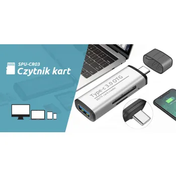 Czytnik kart SPU-CR03 USB-C na SD, micro SD, USB