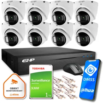 Zestaw monitoringu 8 kamer kopułkowych IP EZ-IP by Dahua niezawodna ochrona 2K