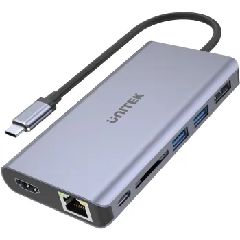 Unitek Hub USB-C 2x USB 3.1 HDMI DP RJ45 czytnikSD