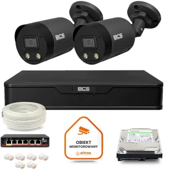 Zestaw monitoringu IP BCS Point 2x Kamera BCS-P-TIP28FWR3L2-Ai2-G Rejestrator z dyskiem 1TB