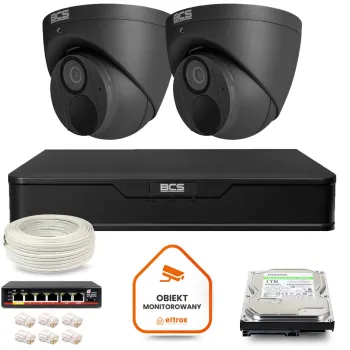 Zestaw monitoringu IP BCS Point 2x Kamera BCS-P-EIP28FWR3-Ai2-G Rejestrator z dyskiem 1TB