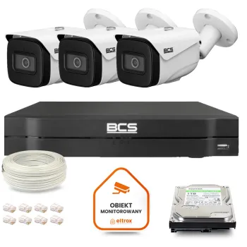 Zestaw monitoringu IP BCS Line 3x Kamera BCS-L-TIP25FSR5-Ai1 Rejestrator z dyskiem 1TB