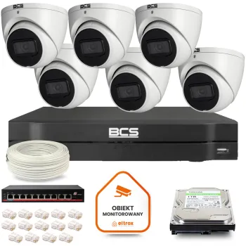Zestaw monitoringu IP BCS Line 6x Kamera BCS-L-EIP14FSR3-AI1 Rejestrator z dyskiem 1TB