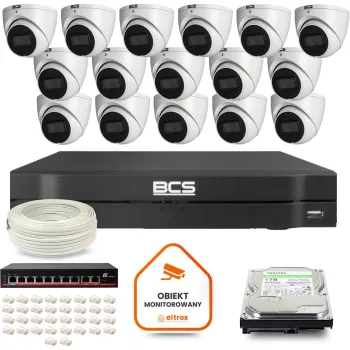 Zestaw monitoringu IP BCS Line 16x Kamera BCS-L-EIP14FSR3-AI1 Rejestrator z dyskiem 1TB
