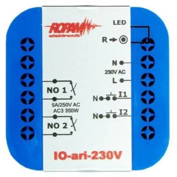 ROPAM IO-ari-230V bezprzewodowy, douszkowy, dwukanałowy sterownik 230VAC, 2xNO, 2xIN (N).