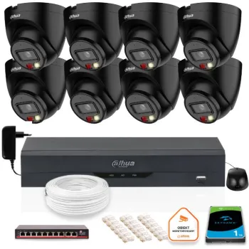 ZESTAW 8 Kamer IP Dahua 4mpx IPC-HDW1439V-A-IL-BLACK + DYSK 1TB