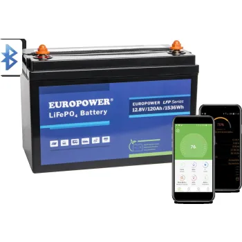 Akumulator LiFePO4 EUROPOWER serii LFP 12,8V 120Ah Bluetooth, mata grzewcza (Żywotność ~2000 cykli)