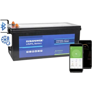 Akumulator LiFePO4 EUROPOWER serii LFP 12,8V 200Ah Bluetooth, mata grzewcza (Żywotność ~2000 cykli)