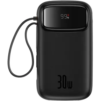 Powerbank Baseus QPow 2 20000mAh 30W z 2 wbudowanymi kablami USB-C - czarny