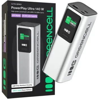 POWERBANK Greencell PowerPlay Ultra 25200mAh SZYBKIE ŁADOWANIE 140W 2x USB-C PD 1x USB-A