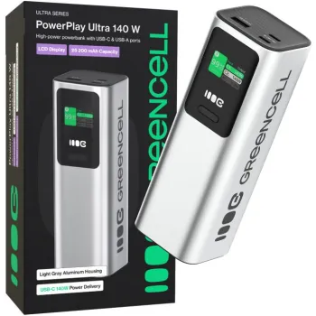POWERBANK Greencell PowerPlay Ultra 25200mAh SZYBKIE ŁADOWANIE 140W 2x USB-C PD 1x USB-A