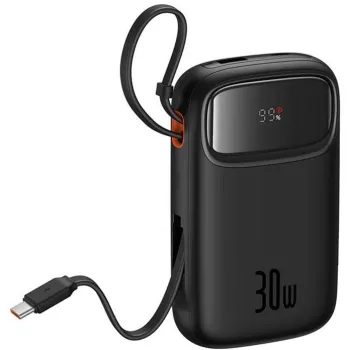 Powerbank Baseus QPow 2 10000mAh 30W z 2 wbudowanymi kablami USB-C - czarny