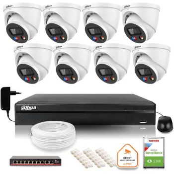 Zestaw monitoringu IP Dahua TIOC 8mpx 4K 8 kamer IPC-HDW3849H-AS-PV-0280B-S5 rejestrator z dyskiem do pracy ciągłej
