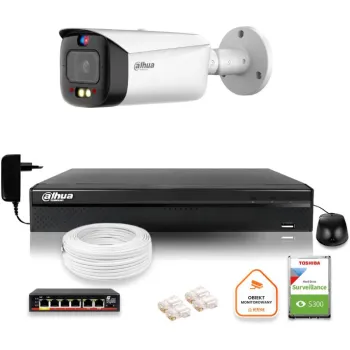 Zestaw monitoringu IP Dahua TIOC 5mpx 2K kamera IPC-HFW3849T1-AS-PV-0280B-S5 rejestrator z dyskiem do pracy ciągłej