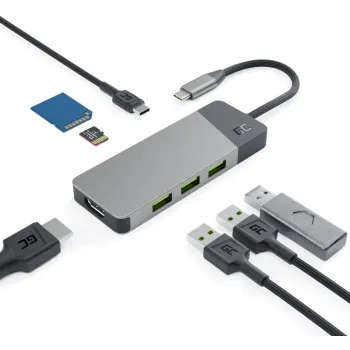Hub USB 7w1 Green Cell Connect 3x USB-A 3.1 HDMI 4K 60Hz 1x USB-C PD 85W