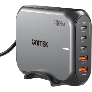 Unitek Szybka ładowarka sieciowa 2xUSB-A 3xUSB-C GAN 188W