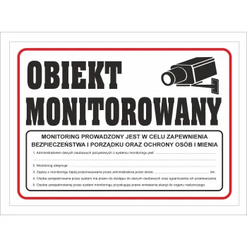 Tabliczka PCV Obiekt Monitorowany z RODO