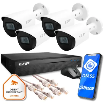 Zestaw monitoringu EZ-IP by Dahua 4 kamer tubowych IP 2K EZI-B140-F2 z usługą montażu