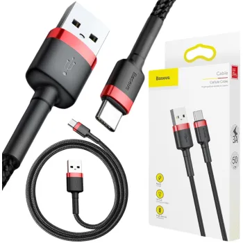 KABEL USB-A / USB-C Baseus Cafule CATKLF-A91 50cm 3A QC 3.0 CZARNO-CZERWONY W OPLOCIE