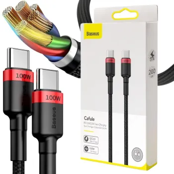 KABEL USB-C / USB-C Baseus Cafule CATKLF-AL91 200cm 100W 5A PD 2.0 QC 3.0 CZARNY W OPLOCIE